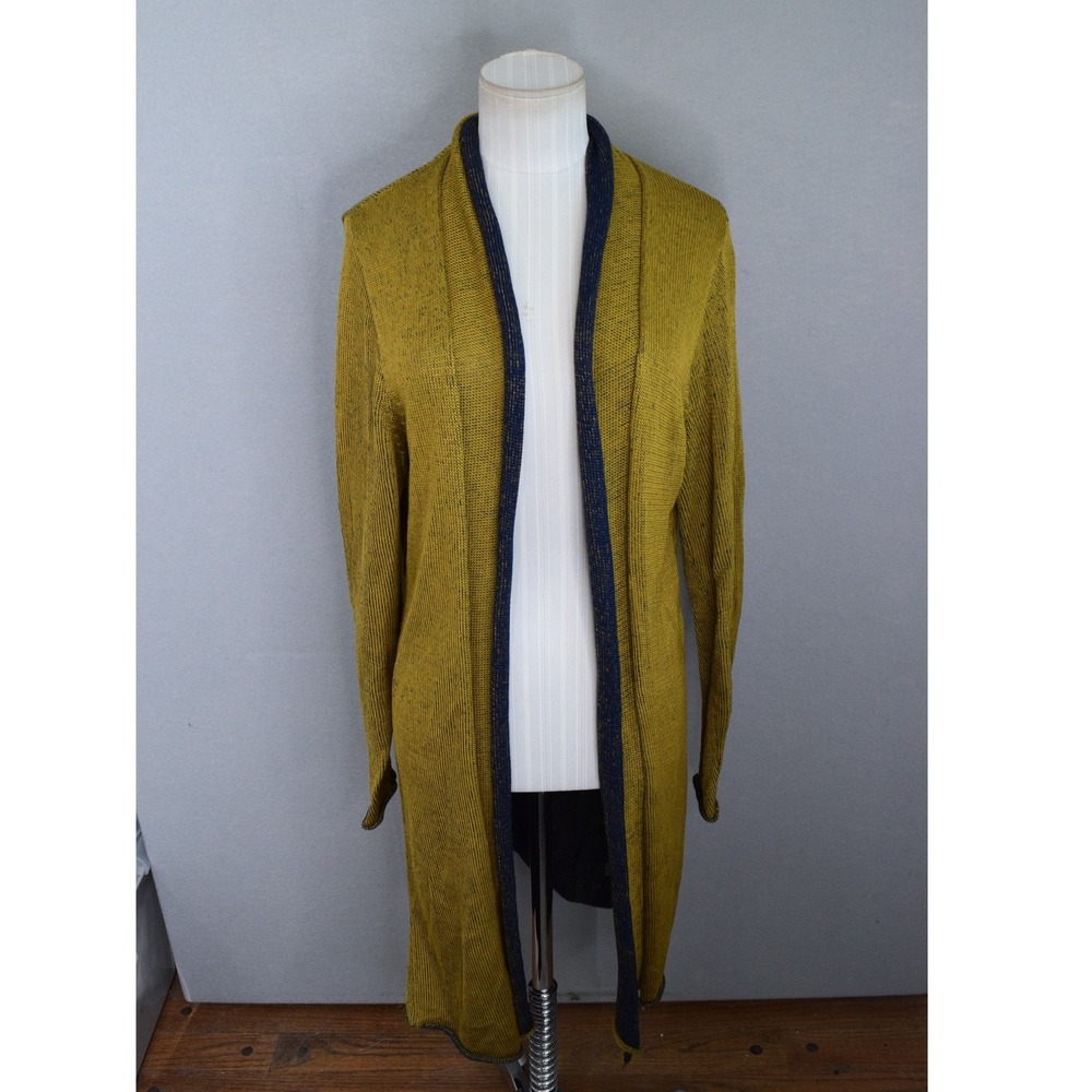 Peruvian Connection Cardigan Large Yellow Pima Cotton Longline Open Front Kimono